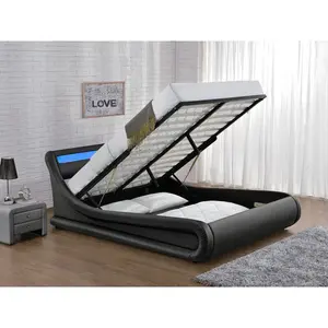 Galaxy LED Upholstered Ottoman Bed Black/White / Kingsize (5')