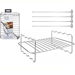 Rectangle Air Fryer Skewer Rack Grill With 4 Metal Kebab Vegetable Skewers 20cm