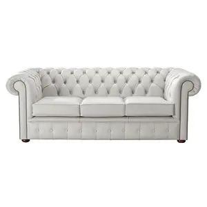 Chesterfield 3 Seater Shelly Almond Leather Sofa Bespoke In Classic Style