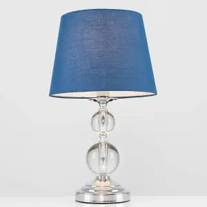 ValueLights Gatto Modern Polished Chrome and Acrylic Ball Touch Table Lamp with Navy Blue Light Shade