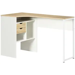 HOMCOM L-Shaped Corner Computer Desk Study Table w/ Storage Shelf - Oak