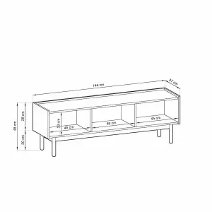 Elegant Boho TV Cabinet W1440mm H480mm D370mm - Oak Riviera & White Marble Finish for Modern Living Spaces