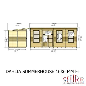 Dahlia 16x6ft Pent Summerhouse with double doors and 3 opening windows