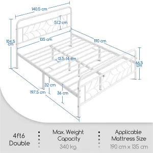 Yaheetech White 4ft6 Double Metal Bed Frame with Sparkling Star Design Headboard and Footboard