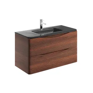 Eden 900mm Wall Hung Vanity Unit in Redwood & Grey Glass Basin