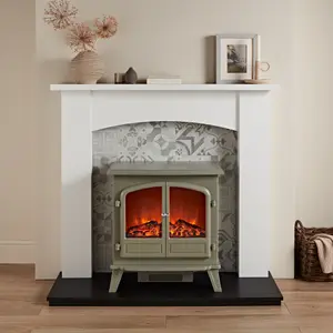 Focal Point Nebraska White & black MDF Artisian Fireplace surround set