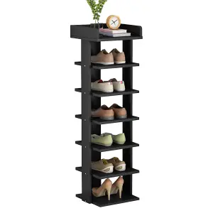 7 Tier Black Freestanding Shoe Rack Shoe Storage Organizer Stand Display Shelf for Hallway Entryway