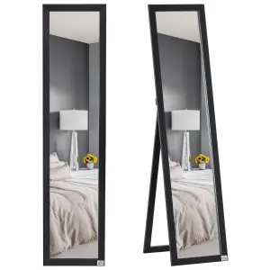 HOMCOM Full Length Mirror, Floor Standing or Wall-Mounted Long Mirror, Black