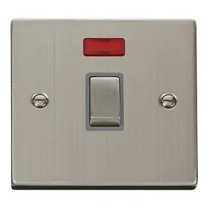 Stainless Steel 1 Gang 20A Ingot DP Switch With Neon - Grey Trim - SE Home