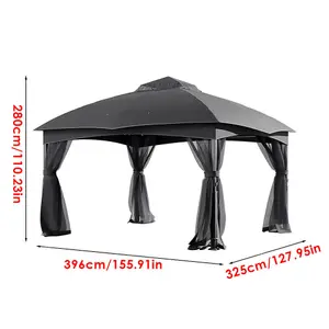 Dark Grey Garden Gazebo Shade  UV Resistant Pergola 396cm W x 325cm D x  280cm H