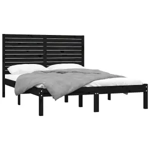 Berkfield Bed Frame Black Solid Wood 150x200 cm 5FT King Size