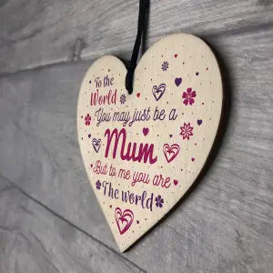 Red Ocean Mum Mummy Gift Handmade Wooden Hanging Heart Sign Gift For Mum Birthday Christmas