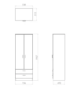 Tenby Ready assembled Contemporary Dark oak effect 2 Drawer Tall Double Wardrobe (H)1970mm (W)740mm (D)530mm