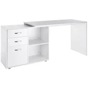 HOMCOM Computer Desk Table Workstation L Shape File Cabinet White Home Office