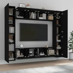 Berkfield 8 Piece TV Cabinet Set Black Engineered Wood