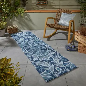 Sunflower Outdoor Runner Rugs by William Morris in Webbs Blue 427907 - 60x200cm