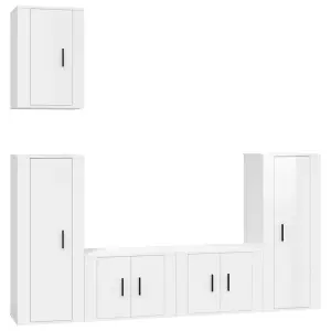 Berkfield 5 Piece TV Cabinet Set High Gloss White Engineered Wood