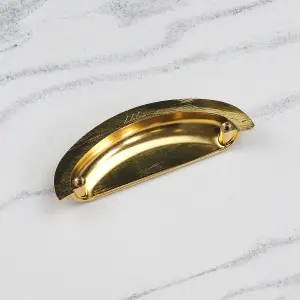 Bright Brass Cup Cabinet Handle 96mm Centres