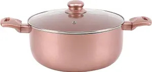 8 Piece Rose Gold Kitchen Cookware Set - Dishwasher Safe Aluminium Pots & Pans Set with Non-Stick Coating - Suitable for All Hobs