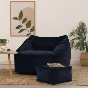 icon Natalia Velvet Armchair Bean Bag and Footstool Set Midnight Blue Giant Bean Bag Chair