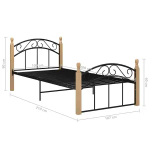 Berkfield Bed Frame Black Metal and Solid Oak Wood 100x200 cm