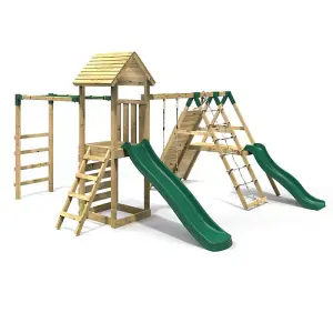 Rebo Wooden Climbing Frame with Swings, 2 Slides, Up & over Climbing wall and Monkey Bars - Brecon