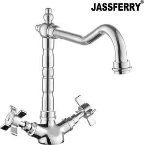 JASSFERRY French Mixer Tap Classic Kitchen Sink Crosshead Handle Chrome