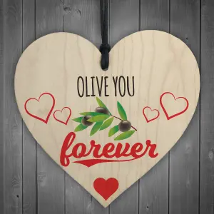 Red Ocean Olive You Forever Wooden Hanging Heart Plaque Kitchen Sign