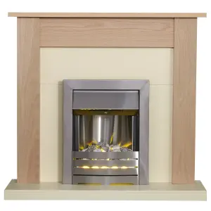 Adam Southwold Fireplace in Oak & Cream with Helios Electric Fire in Brushed Steel, 43 Inch