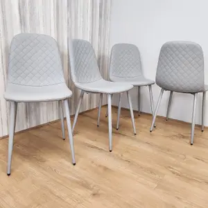 Dining Chairs Set Of 4 Faux Leather Padded Gem Grey Kitchen Dining Room