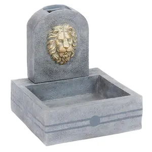 Lions Head Solar Powered Water Feature - Stone-Effect Decorative Outdoor Garden Water Fountain - Measures H50 x W45 x D45cm