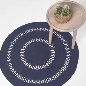 Homescapes Navy Crochet Braided Rug 90cm Round