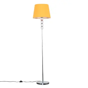 ValueLights Eleanor Modern Silver Chrome & Clear Acrylic Ball Floor Lamp with Mustard Tapered Shade