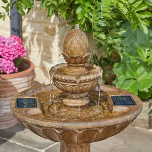 Solar Powered Queensbury Fountain - 3 Tier Stone Effect Outdoor Garden Cascading Water Feature - H85.5 x 47.5cm Diameter