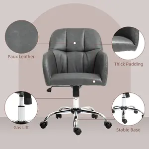 HOMCOM Computer Desk Chair with PU Leather, Swivel Wheels, Grey