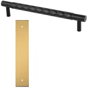 Pull Handle & Contrasting Backplate Set - Designer Diamond T Bar - Matt Black & Satin Brass