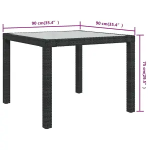 Berkfield Garden Table 90x90x75 cm Tempered Glass and Poly Rattan Black