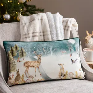 Evans Lichfield Stag Winter Velvet Piped Feather Filled Cushion