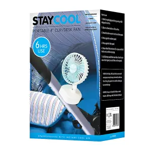 StayCool Mini 4" Portable USB Rechargeable Clip Desk Fan - White