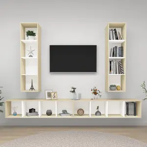 Berkfield Wall-mounted TV Cabinets 4 pcs White and Sonoma Oak Engineered Wood