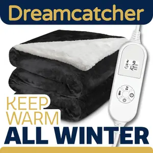 Dreamcatcher Sherpa Fleece Polyester Heated Electric Throw Blanket 160cm x 120cm Black