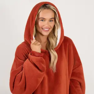 Sienna Hoodie Blanket Ultra Plush Wearable Sherpa Oversize - Rust Orange