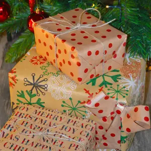 Eco Craft Christmas Wrapping Paper Brown 21 Metres Gift Wrap Assorted Designs 6 Rolls Festive Presents Recyclable