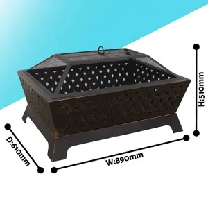 35" Rectangular Outdoor Fire Pit, Antique Bronze Effect - DG44