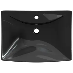 Black Luxury Ceramic Basin Rectangular with Overflow & Faucet Hole