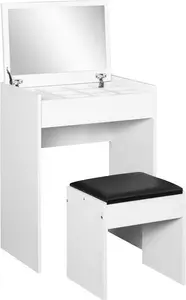 HOMCOM Dressing Table With Padded Stool, Flip-Up Mirror Dresser, Multi-Purpose Vanity Set, White | Aosom UK