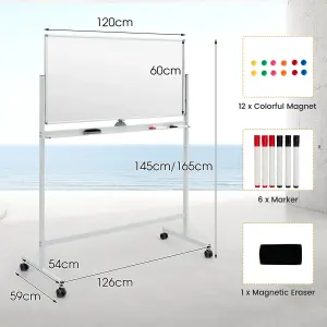 Costway Double-Sided Magnetic Mobile Whiteboard Adjustable Dry Erase Board