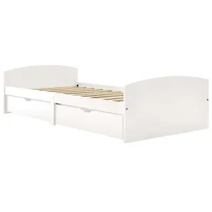 Berkfield Bed Frame with 2 Drawers White Solid Pine Wood 90x200 cm