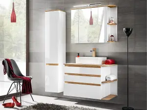 Tall Bathroom Cabinet Wall Storage Unit Modern Scandi Shelving White Gloss Oak Finish Plat