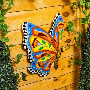 Handcrafted Metal Butterfly Wall Art - 16.5 Inch Talavera Style Celestial Sculpture for Indoor and Outdoor Décor